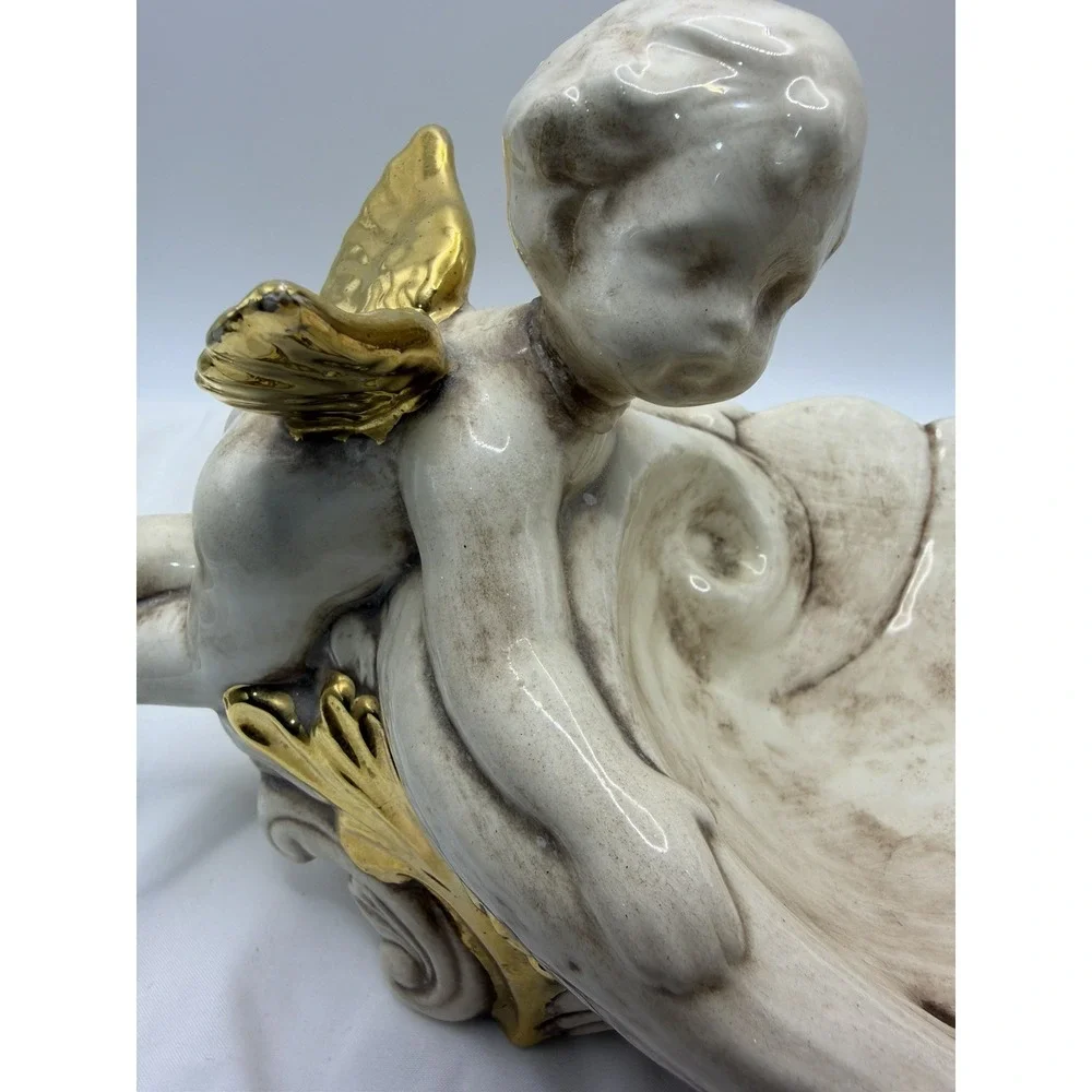 Cherub Angel Floral Ceramic Decorative Dish Tray 11